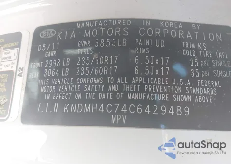 2012 Kia Sedona Ex z USA, uszkodzony, nr VIN KNDMH4C74C6429489